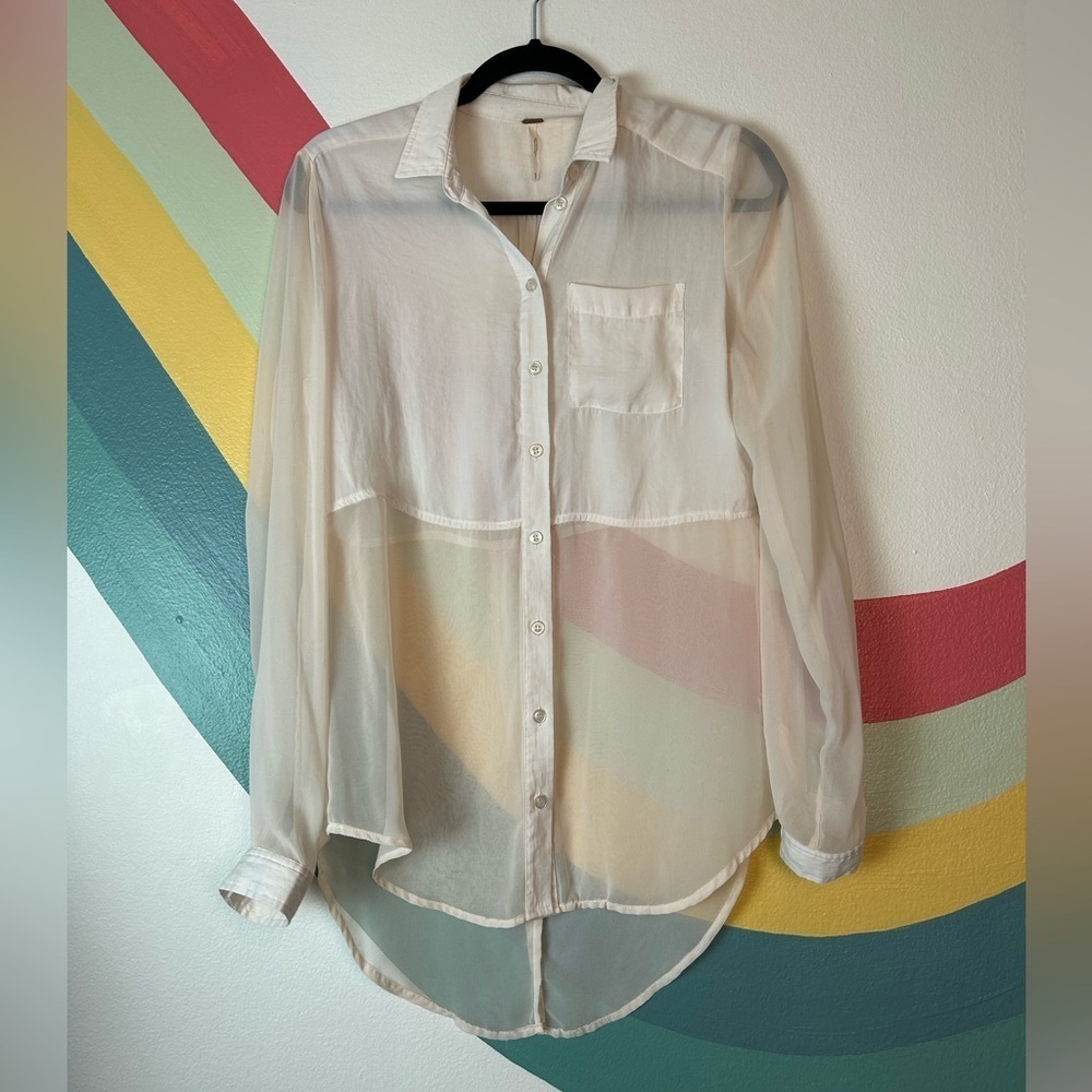 Free People Sheer Ivory Button-Down Shirt